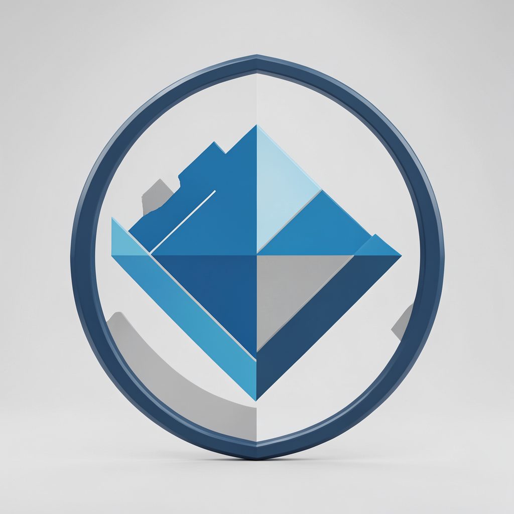 Modern research technology emblem with geometric shapes in blue and grey